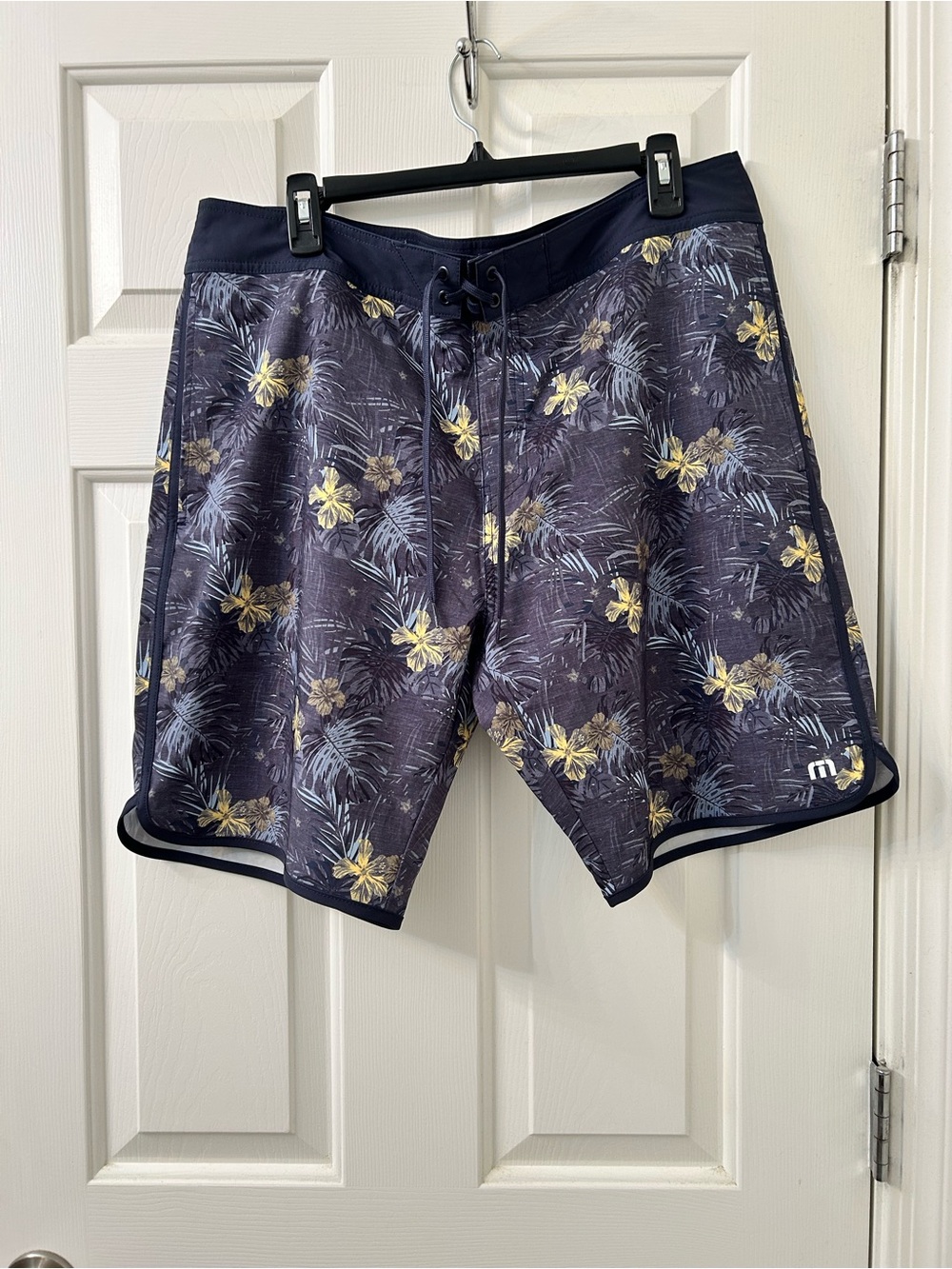 NWOT Travis Mathew Navy and Yellow Floral Swim Board Shorts
